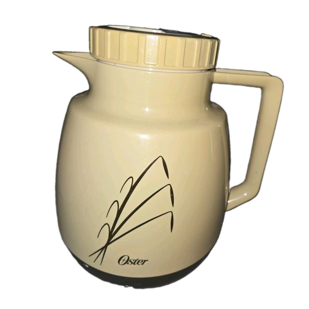 Vtg OSTER Carafe Insulated Glass Lined Thermos Coffee Tea Pitcher Dial Lid 2 Qt